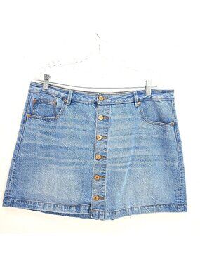 American Eagle Light Wash A Line Button Fly Denim Skirt Women Size 18